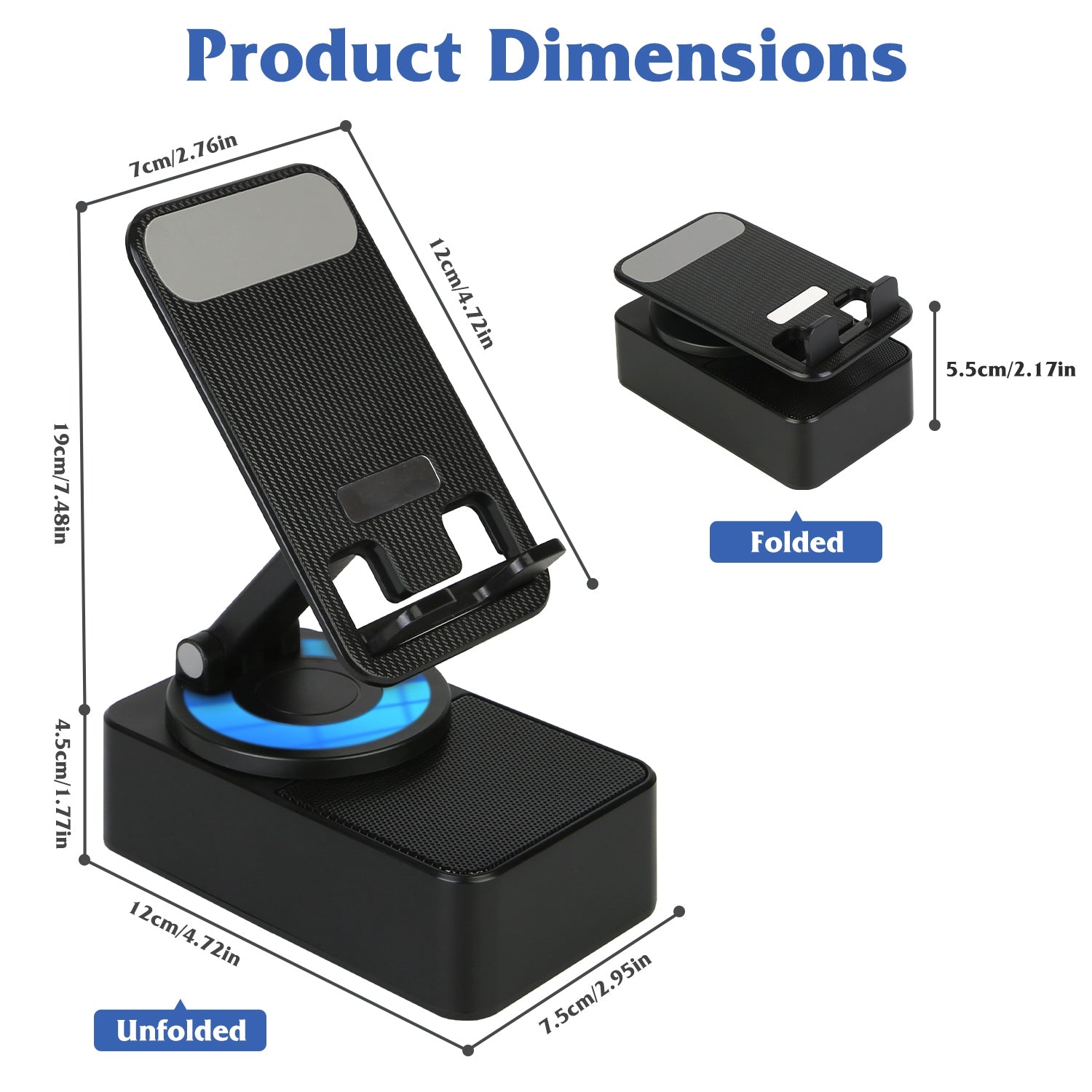 4-in-1 Multimedia Station: Foldable 360° Rotating Phone Stand with Integrated Bluetooth Speaker and 5000mAh Power Bank