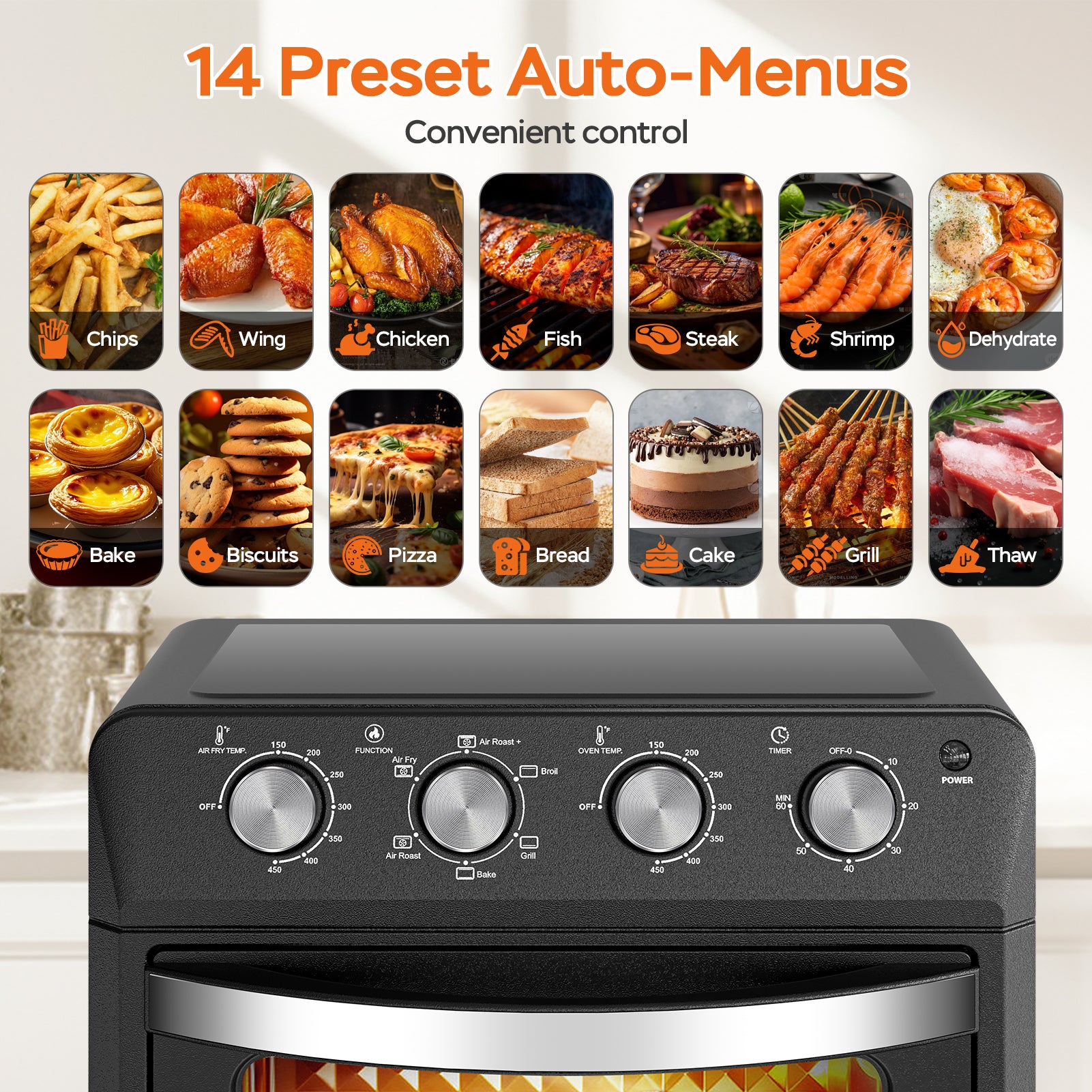6-in-1 Family-Size Air Fryer Toaster Oven | 26L Countertop Convection Oven with Drop-Down Door – Bake, Roast & Grill (1600W)