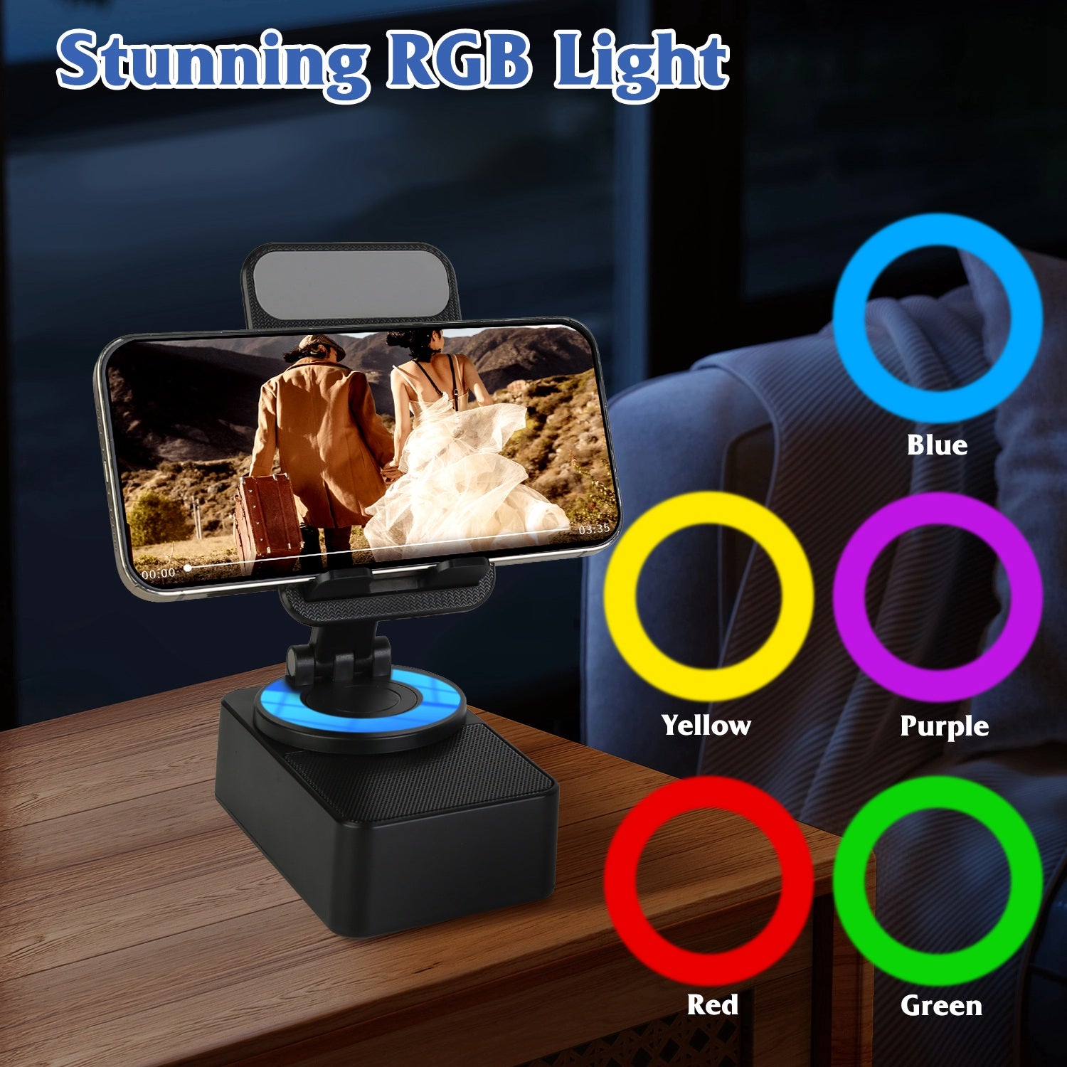 4-in-1 Multimedia Station: Foldable 360° Rotating Phone Stand with Integrated Bluetooth Speaker and 5000mAh Power Bank