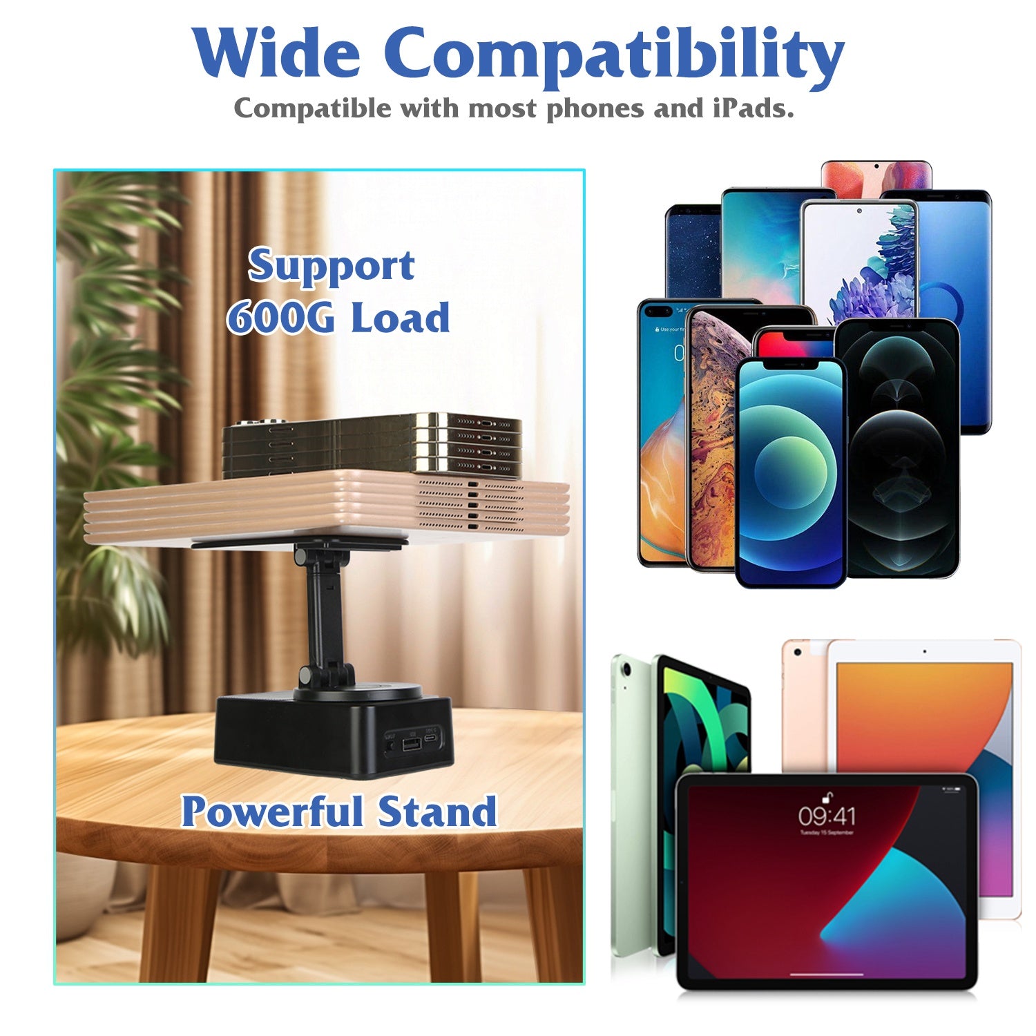 4-in-1 Multimedia Station: Foldable 360° Rotating Phone Stand with Integrated Bluetooth Speaker and 5000mAh Power Bank