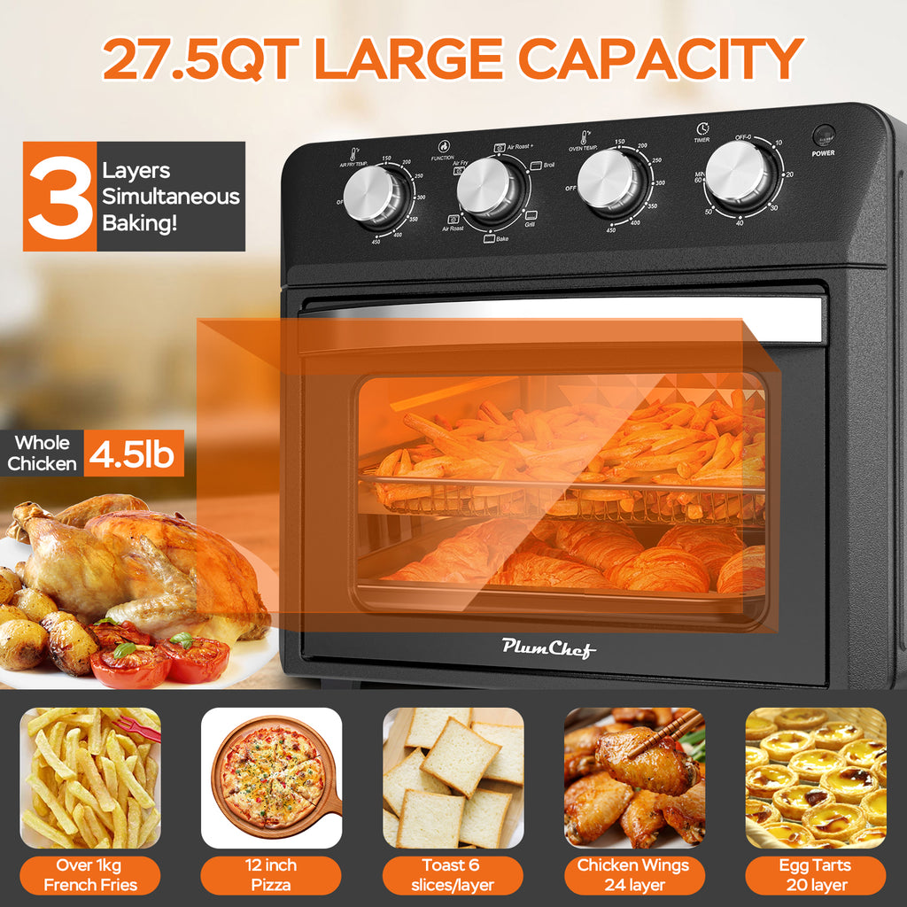 6-in-1 Family-Size Air Fryer Toaster Oven | 26L Countertop Convection Oven with Drop-Down Door – Bake, Roast & Grill (1600W)
