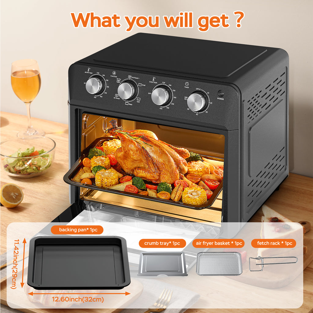 6-in-1 Family-Size Air Fryer Toaster Oven | 26L Countertop Convection Oven with Drop-Down Door – Bake, Roast & Grill (1600W)